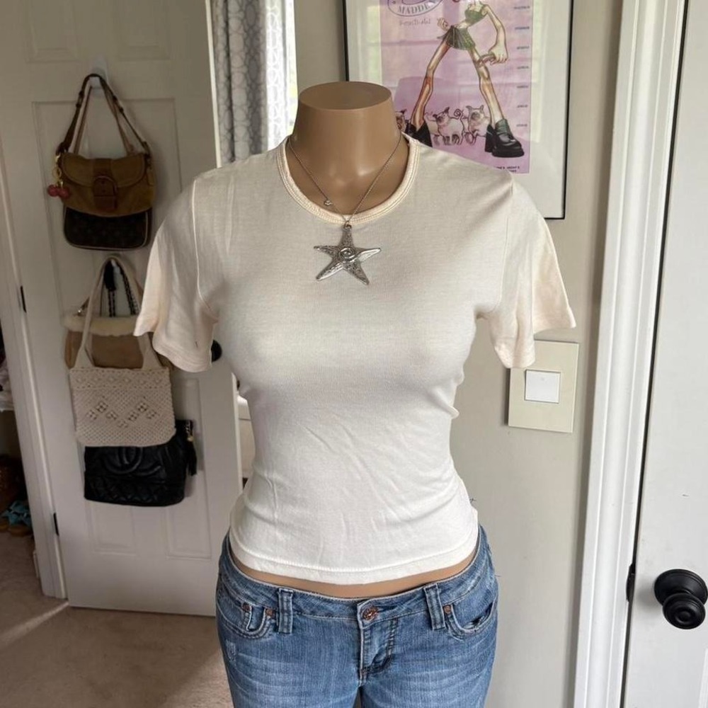 y2k 2000s cream fitted baby tee minimal top